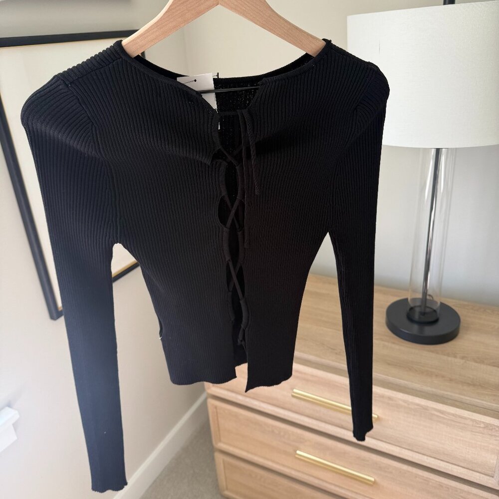 Cotton On Black Reversible Criss Cross Lace-Up Ribbed Knit Top